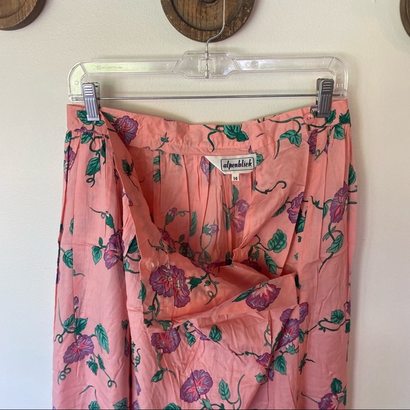 Vintage Alpenblick pink floral A-line pleated maxi skirt size 14 - Picture 8 of 10